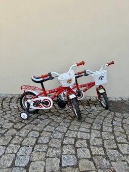 2x Dětské kolo s kolečky 12”, dvojčata