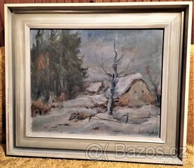 Prodám obraz "Zima" od Oskara Hájka - olejomalba - 1