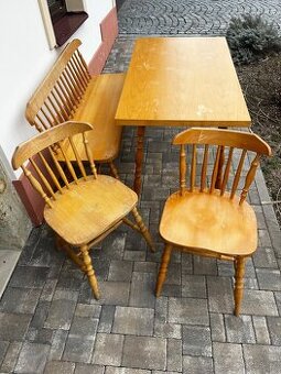 Prodám stůl, lavici a 2 židle- retro jídelní set masiv