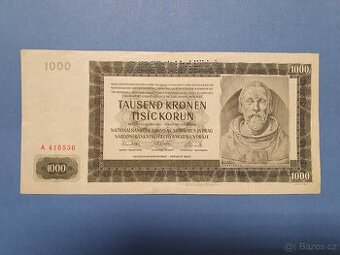 Bankovka 1000 1942 perforovaná