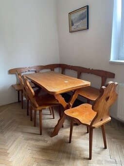 Set stůl, lavice, 3 židle - “selská jizba”