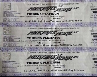 3 vstupenky platinum sezení Masters Of Rock Vizovice