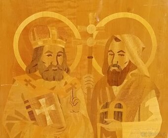CYRIL A METODĚJ - INTARZIE - 51 X 65 cm - dřevo