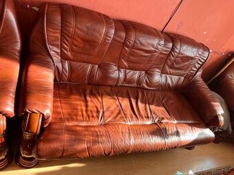 Hnědá kožená sedačka + 2 kožené křeslo