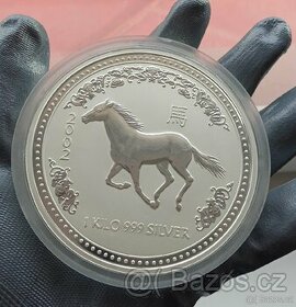 Lunární série 1, 2002 1kg Rok Koně, mince stříbro