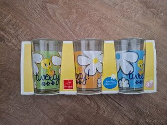 Krásná nová sada 3 skleniček s motivem Tweety