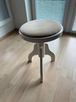 Stolička klavírní otočná - bílý mat/béžový semiš