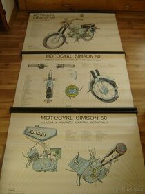 výukové plakáty , tabla motocyklu simson originál 3 ks