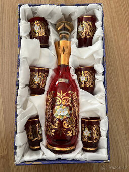 Likérová sada z rubínového skla Bohemia Crystal