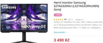 Herní monitor Samsung S27AG320NU (LS27AG320NUXEN) černý