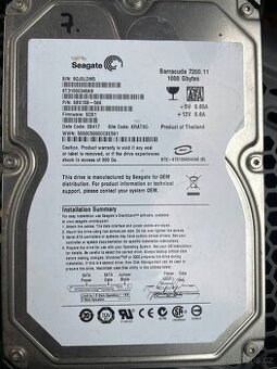 HDD Seagate Barracuda 1000 GB, 3,5 SATA