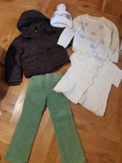 Dívčí bunda, kalhoty, svetřik, vesta, čepice 116 - 1
