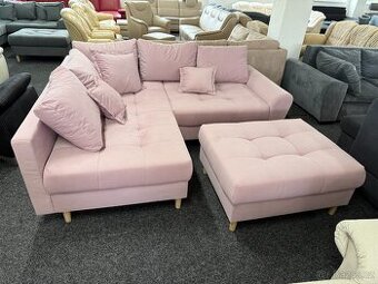 Rohová sedačka s taburetem - růžová - NEPOUŽITÁ