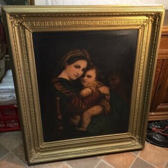 Velmi starý velký obraz monumentální rám Madona Vídeň