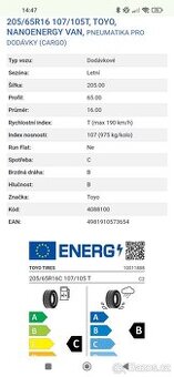 205/65 r16C 107/105T letní,rok výroby 2023. 6,5-7,5mm