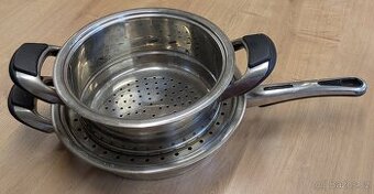 Grilovací nerezová pánev s napařovacím hrncem
