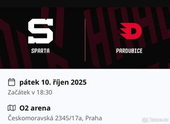 Vstupenky na HC Sparta Praha - HC Dynamo Pardubice – 10. 10.