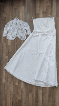 Svatební šaty bílé krajkové s bolerkem