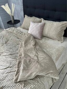 Plyšové povlečení s prostěradlem hnědé