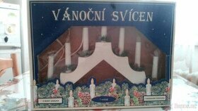 Retro - dřevěný vánoční svícen, okenní dekor. obrázky aj.