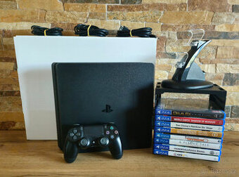 PS4 Slim 1000GB + 8her + stojan na hry + duální nabíječka