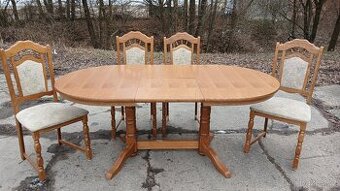 Rozkládací masivní stůl + 4x židle