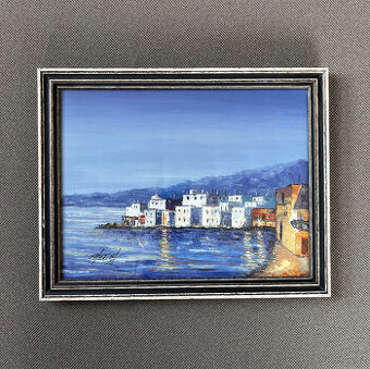 Obraz Řecko 29x23 cm, olej na plátně, signováno