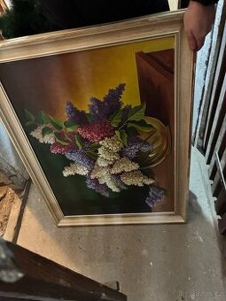 Obraz s šeříky, zachovalý, starší