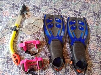 Prodám potápěčské brýle a šnorchl, kolečka na boty