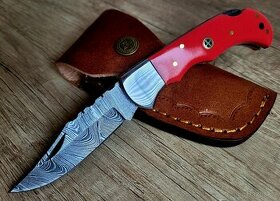 růžový Damaškový nůž CLASSIC 16,5cm, ručně vyroben + pouzdro