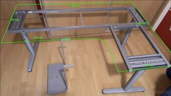 Kovová konstrukce stolu tvaru L + držák na PC