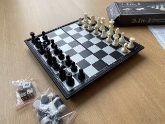 Magnetická šachová souprava 3v1 – šachy, dáma, backgammon