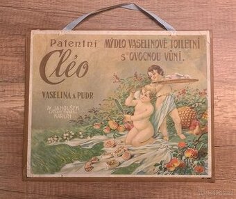 Stará kartonová cedule mýdlo Cleo A. Janoušek PRAHA KARLÍN - 1