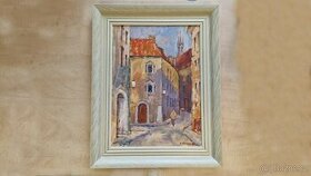 Obraz Kožná ulice olej 40x30 s věnováním
