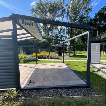 Pergola s motorem a stahovací PVC plachtou - 4×3 m