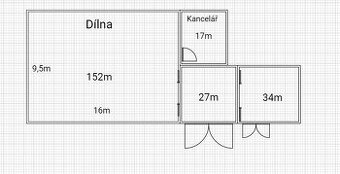 Pronájem dílny / skladu – 230 m² (kancelář + šatna)