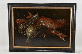 Zátiší s rybami a sépiemi, připisované Giuseppe Reccovi (163