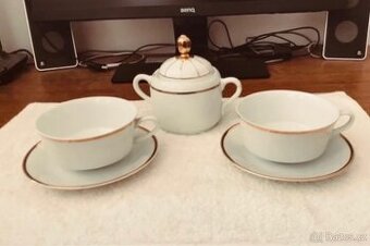 Starožitná přátelská souprava na čaj – kàvu, zlaceno
