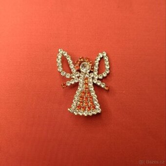 Vintage brož anděl s kamínky – elegantní šperk, dárek