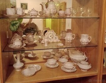 Hodiny zámecké růžový porcelán