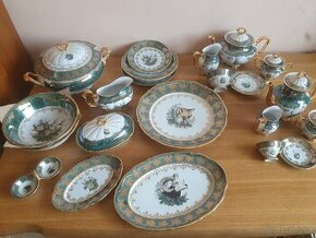 Komplet jídelní+čajová+mocca zelená myslivec hlava