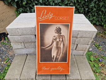 Stará velká reklamní krabice na korzet móda ca 1939 Strache