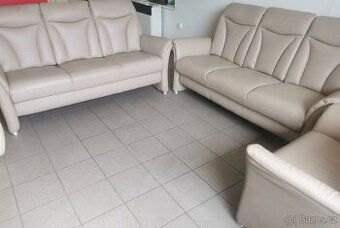 Kožená sedací souprava 3+1+1 - jak NOVÁ, TOP STAV