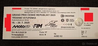 Prodám 2 originální tištěné vstupenky Tribuna T4 na MotoGP