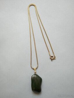 Prvorepublikový double řetízek s přívěskem mechový achát