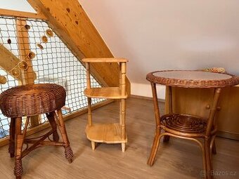 Ratanový stolek, květinový stolek, ratanový taburet