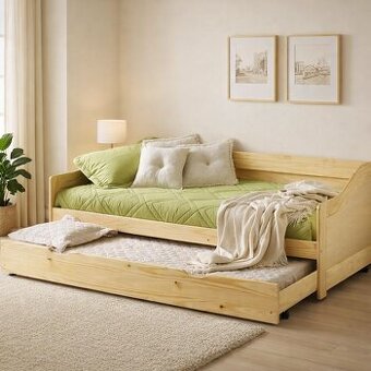 Postel z masivního dřeva s přistýlkou a matrací