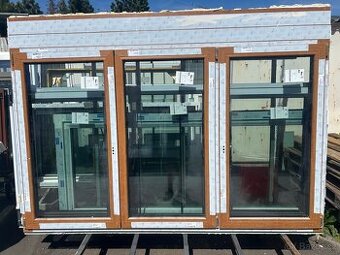 Okno trojdílné, 2475x1450, rustic cherry, poz.50