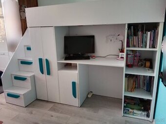 Patrová postel Mirjan se skříní a stolem, palanda