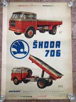 ŠKODA 706 RT + RTS- PLAKÁT, starý tisk